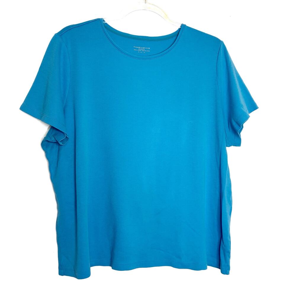 Charter Club Blue Short Sleeve Tee 100% Pima Cotton Womens 2X